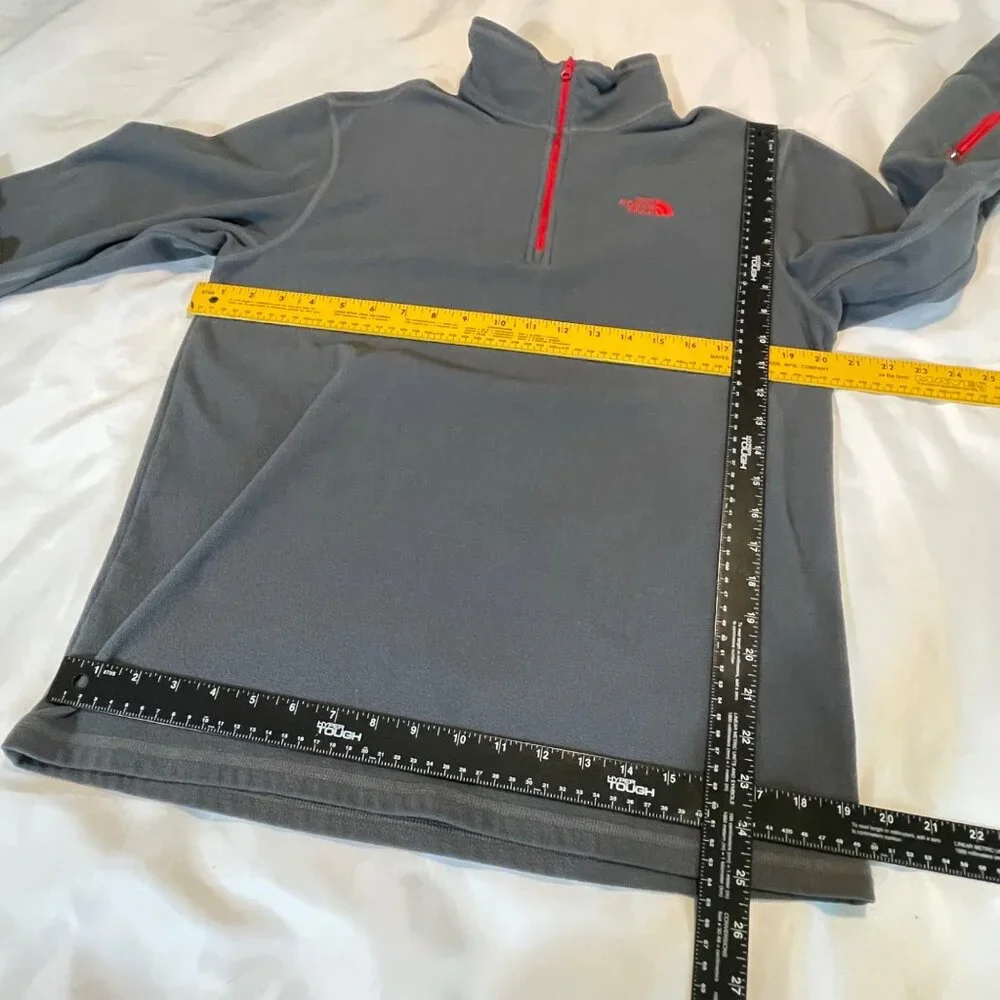 The North Face Mens Fleece Pullover M Gray With Red Accents - Picture 8 of 9